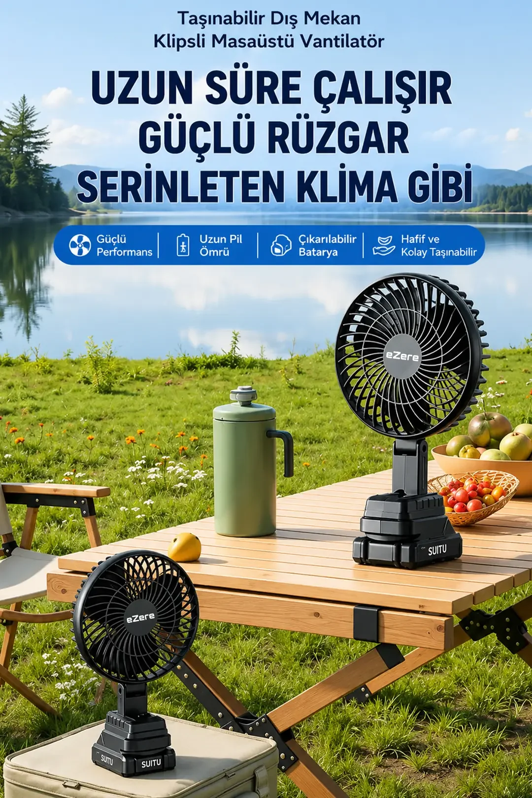Ezere AirMax Şarjlı Taşınabilir Outdoor Fan Vantilatör ST-7997-1852