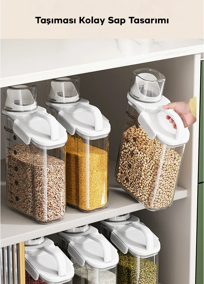 EZERE Büyük Kapasiteli Ölçülü Tahil-Gida-Baharat 2800ml Seffaf Saklama Kutusu-1852