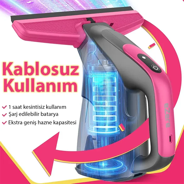Ezere ClearView Şarjlı Cam Temizleyici Silme Makinesi Mikrofiber Ezere ClearView Şarjlı Cam Temizleyici Silme Makinesi Mikrofiber