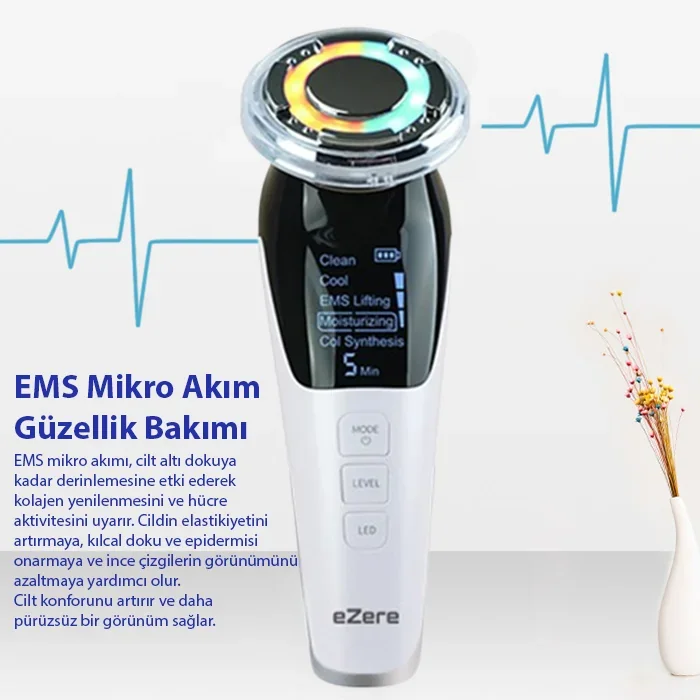 EZERE D818 Şarjlı Soğuk-Sıcak Kompresli EMS Lifting Cilt Bakım Cihazı - Kırışıklık Giderici