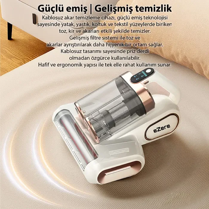 Ezere DustAway 17000Pa Güçlü Kablosuz Akar ve Toz UV Işıklı Yatak ve Koltuk Temizleyici-1852 Ezere DustAway 17000Pa Güçlü Kablosuz Akar ve Toz UV Işıklı Yatak ve Koltuk Temizleyici-1852