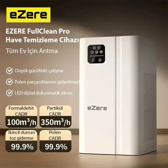 EZERE FullClean Pro Have Temizleme Cihazı 350 CADR LED ekran iyon ve sessiz çalışma ile toz duman poleni %99.9 filtreler. Temiz hava-1852 EZERE FullClean Pro Have Temizleme Cihazı 350 CADR LED ekran iyon ve sessiz çalışma ile toz duman poleni %99.9 filtreler. Temiz hava-1852