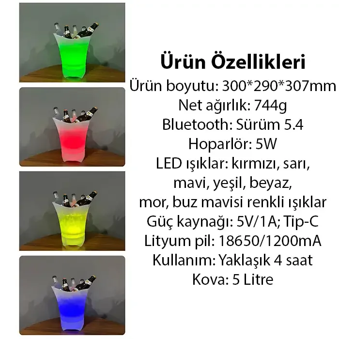 EZERE Hoparlör Buz kovası 5l Bluetooth Hoparlör Ile Renkli Buz kovası Led-1852 EZERE Hoparlör Buz kovası 5l Bluetooth Hoparlör Ile Renkli Buz kovası Led-1852