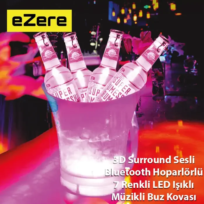 EZERE Hoparlör Buz kovası 5l Bluetooth Hoparlör Ile Renkli Buz kovası Led-1852 EZERE Hoparlör Buz kovası 5l Bluetooth Hoparlör Ile Renkli Buz kovası Led-1852