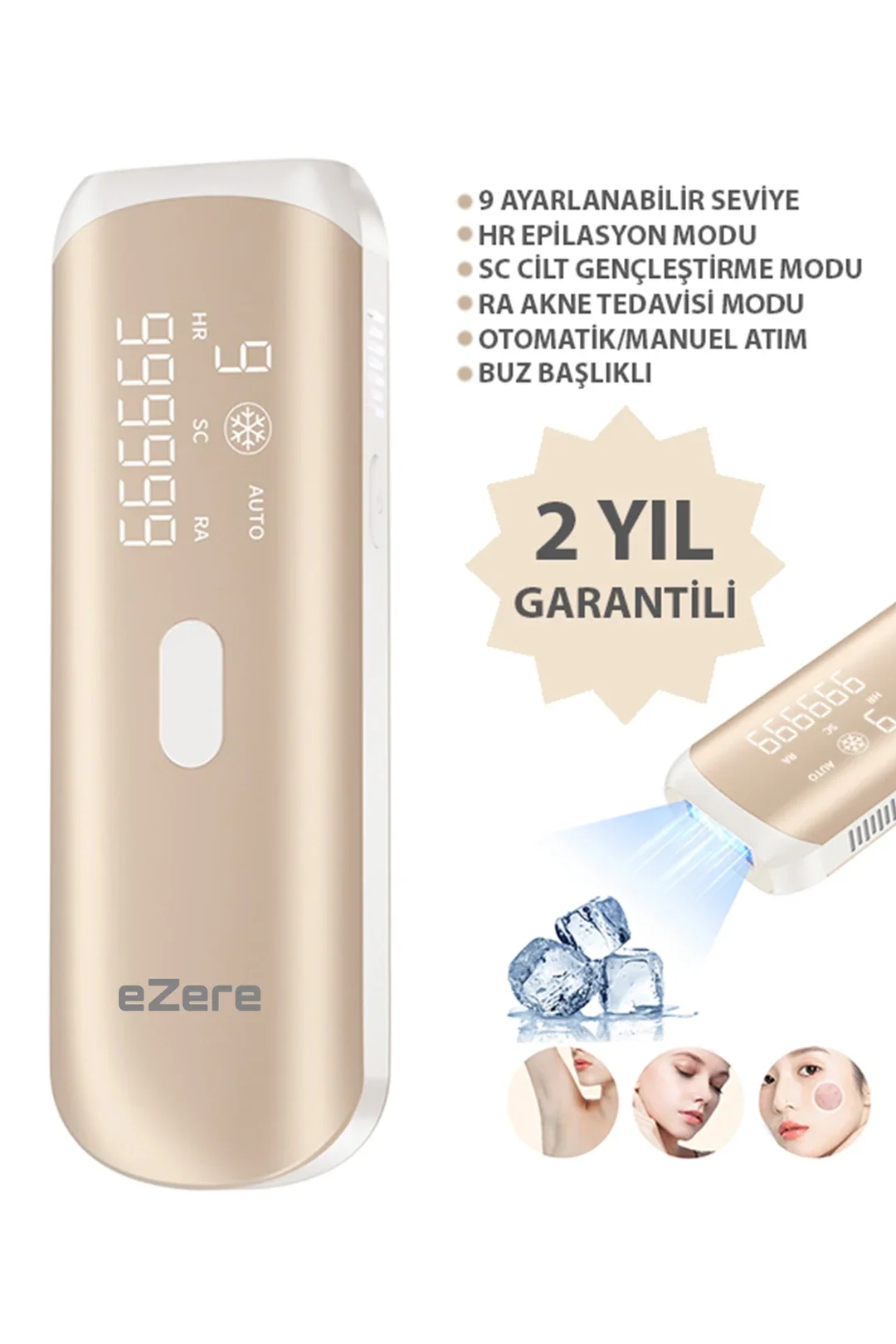 EZERE IPL Buz Lazer Epilasyon 999.999 Atim Otomatik/manuel Dokunmatik Ekran Agrisiz Vücut Yüz Cihazi-1852 Fiyatı, Yorumları ve Özellikleri