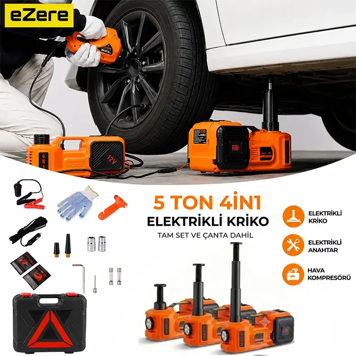 EZERE PowerLift Pro 5 Ton Çok Fonksiyonlu Elektrikli Hidrolik Kriko Lift Kaldırma / Kompresör / Bijon Sökme / LED Işık-1852 EZERE PowerLift Pro 5 Ton Çok Fonksiyonlu Elektrikli Hidrolik Kriko Lift Kaldırma / Kompresör / Bijon Sökme / LED Işık-1852