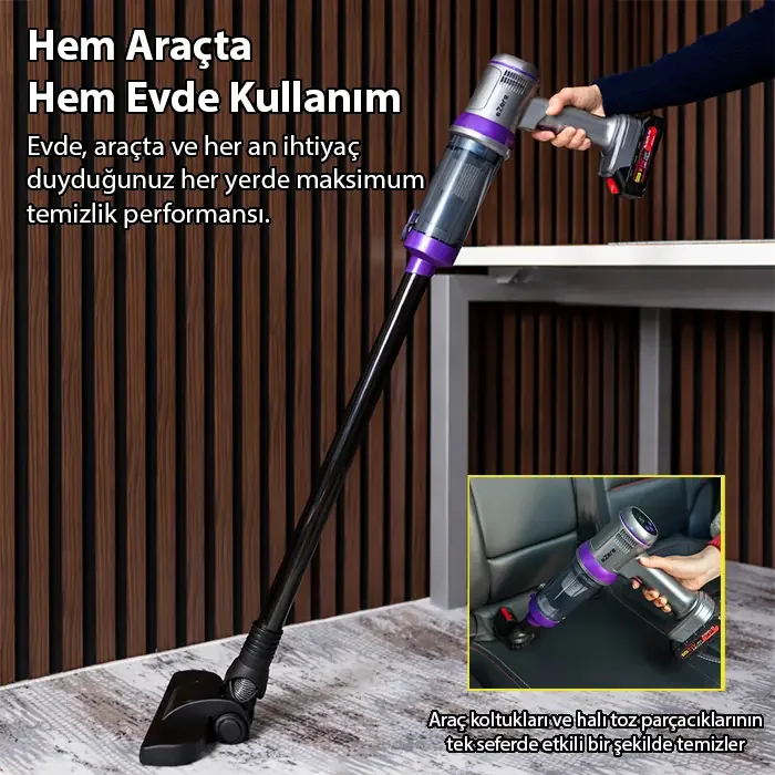 Ezere Powerstorm Kablosuz El Süpürgesi 20000Pa Çekim Gücü 3 Kademeli HEPA Filtre 21V 2.0Ah Batarya-1852