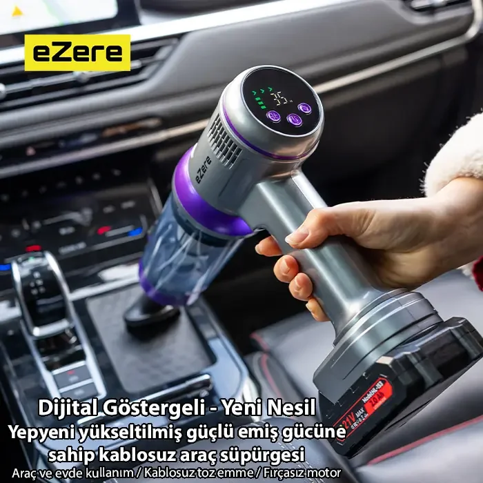 Ezere Powerstorm Kablosuz El Süpürgesi 20000Pa Çekim Gücü 3 Kademeli HEPA Filtre 21V 2.0Ah Batarya-1852