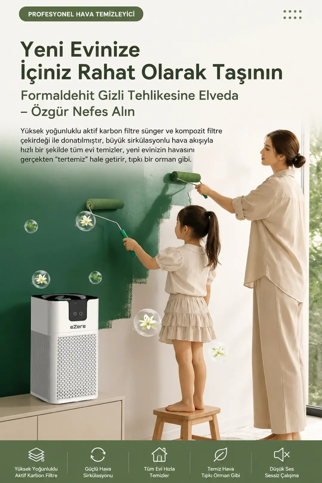 EZERE PureAir Akıllı Hava Temizleyici HEPA Filtreli Negatif İyon Hava Arıtıcı-1852