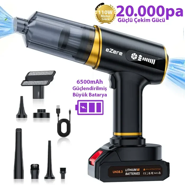 EZERE ST-6609C 20000pa Güçlü Dijital Göstergeli Vakumlu Kablosuz Üflemeli Araç Süpürgesi-1852