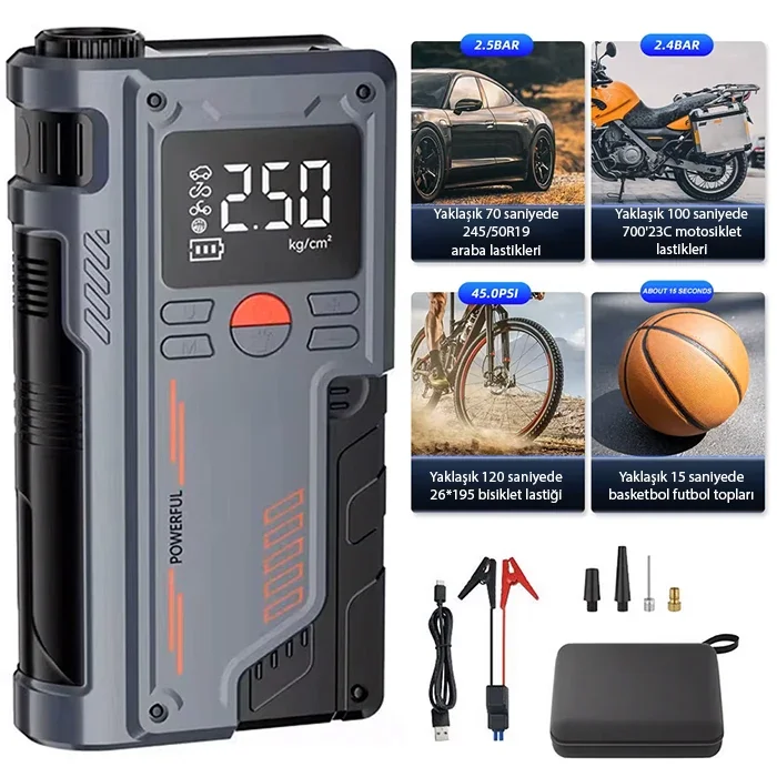 EZERE ST-9631 Pro Taşınabilir Göstergeli Araç Lastik Şişirme Ve Starter Akü Takviye Seti-1852 Fiyatı, Yorumları ve Özellikleri
