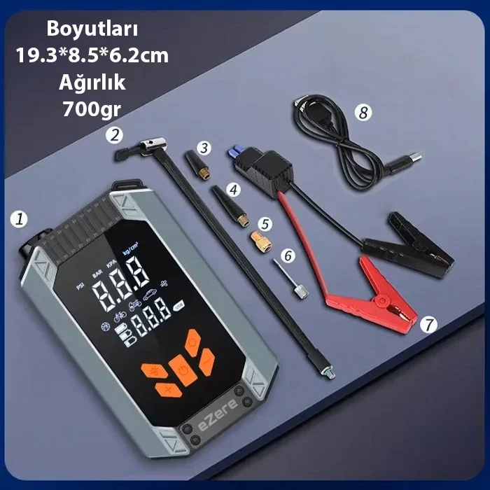 EZERE ST-9632D Taşınabilir Araç Lastik Şişirme Ve Starter Akü Takviye Seti-1852 EZERE ST-9632D Taşınabilir Araç Lastik Şişirme Ve Starter Akü Takviye Seti-1852