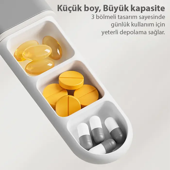 EZERE Taşınabilir 3 Bölmeli Nem Geçirmez Mini Hapİlaç Saklama Kutusu - BPA İçermez-1852