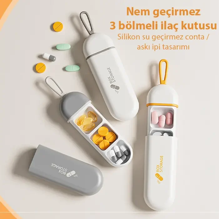 EZERE Taşınabilir 3 Bölmeli Nem Geçirmez Mini Hapİlaç Saklama Kutusu - BPA İçermez-1852