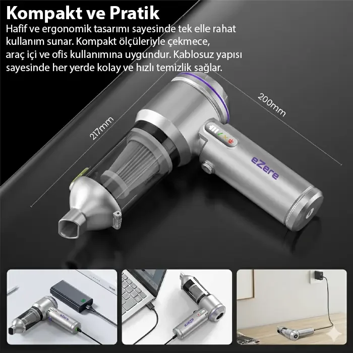 EZERE Vacpro 20000pa Güçlü Dijital Göstergeli Vakumlu Kablosuz Üflemeli Mini Araç Süpürgesi-1852 EZERE Vacpro 20000pa Güçlü Dijital Göstergeli Vakumlu Kablosuz Üflemeli Mini Araç Süpürgesi-1852