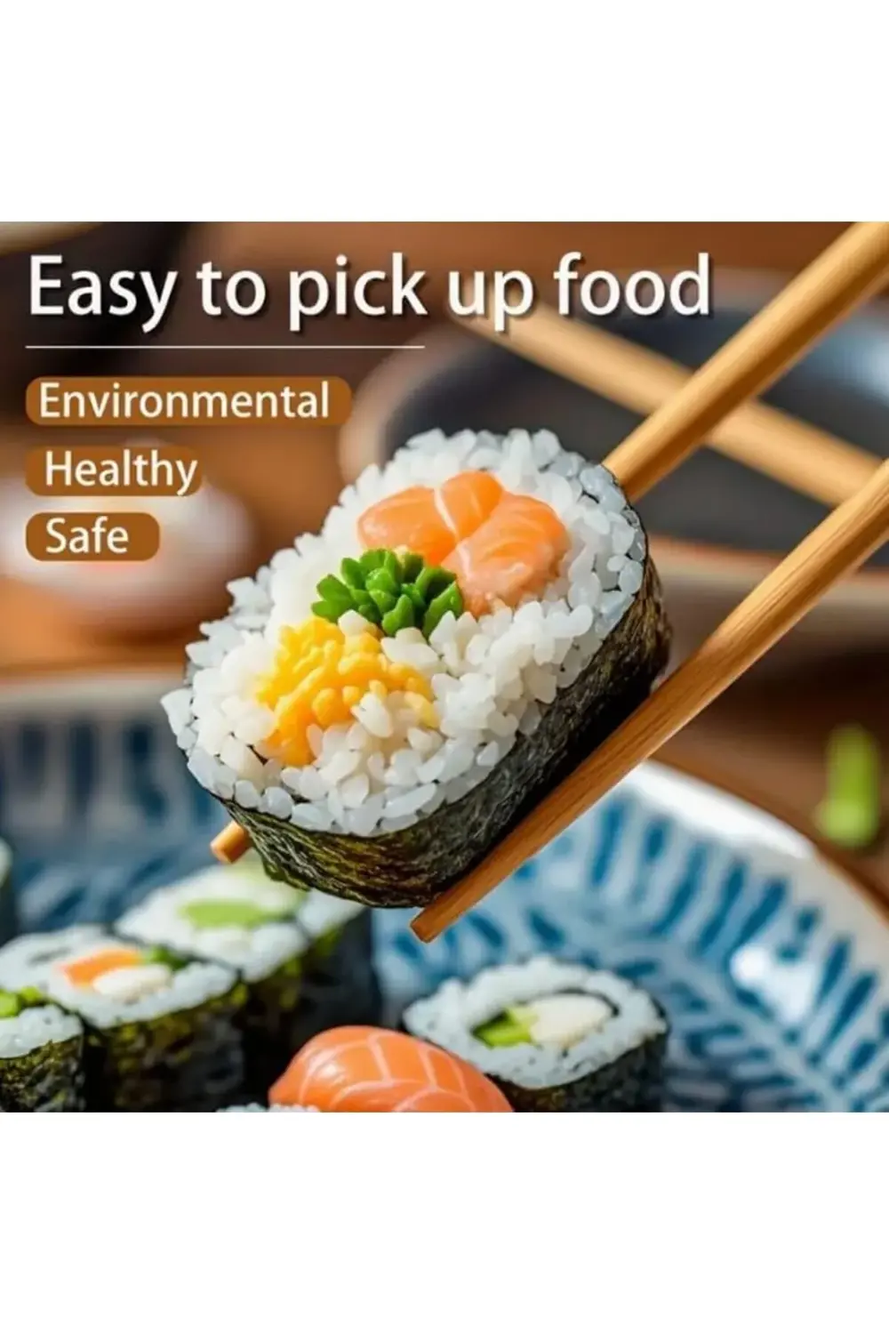 ezlgrup Yemek Çubuğu Japon Çin Bambu Chopstıck Trebent Yıkanabili