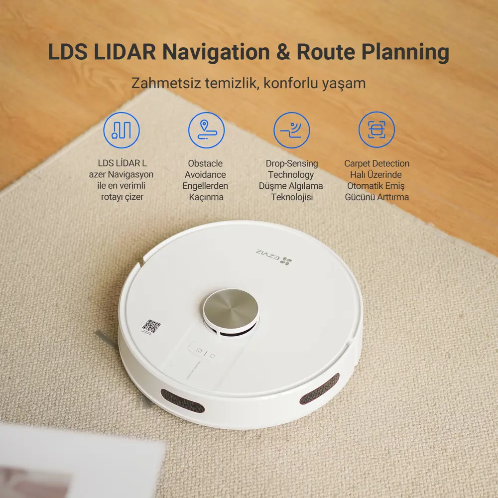EZVIZ RE4 Akıllı Robot Süpürge ve Paspas Temizleyici, 4000 Pa Vak