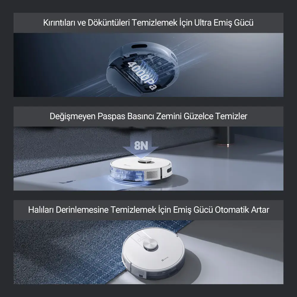 EZVIZ RE4 Akıllı Robot Süpürge ve Paspas Temizleyici, 4000 Pa Vak