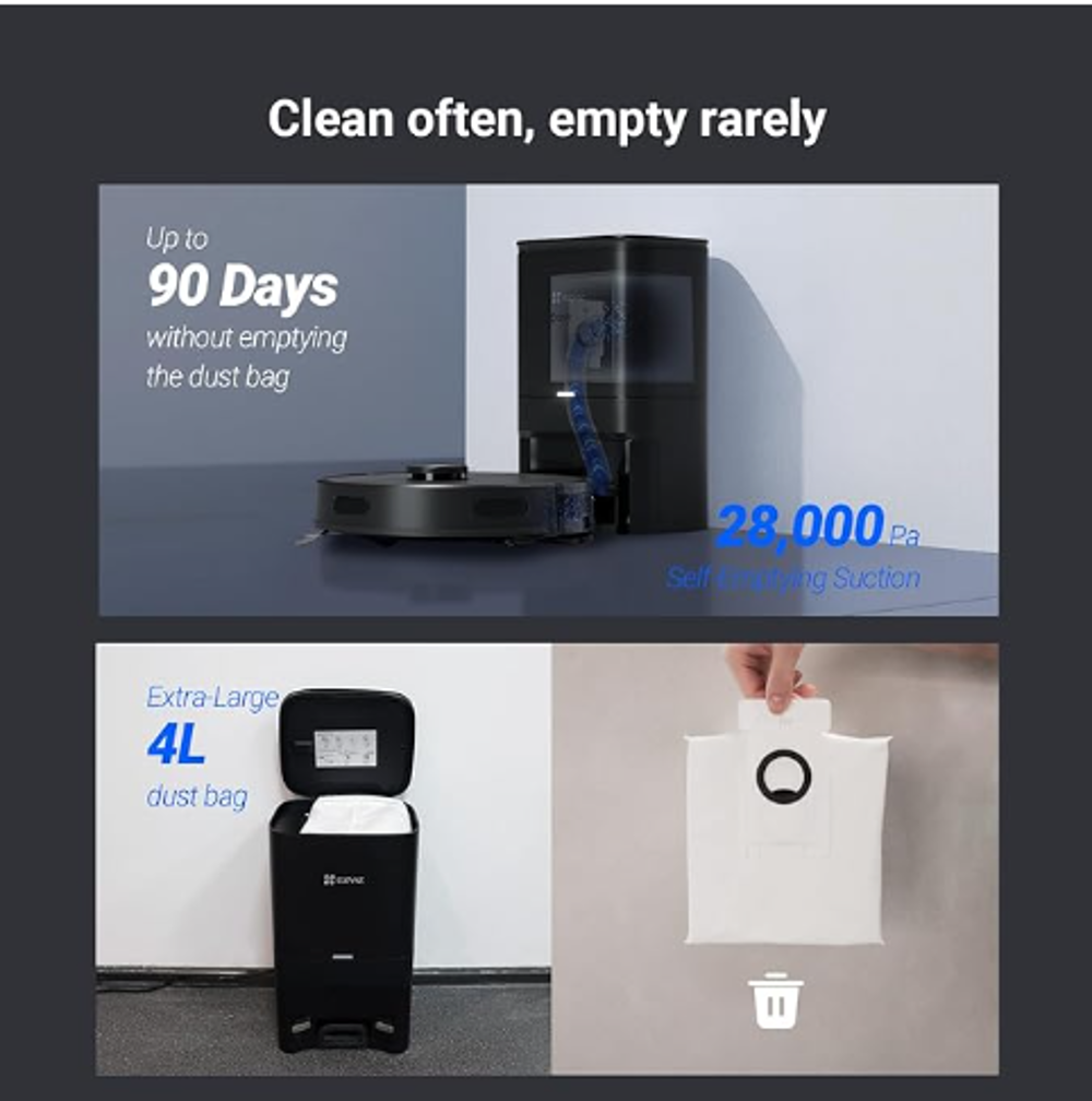 EZVIZ RE4 Plus Black Akıllı ve Paspaslı Robot Süpürge  Otomatik Ç