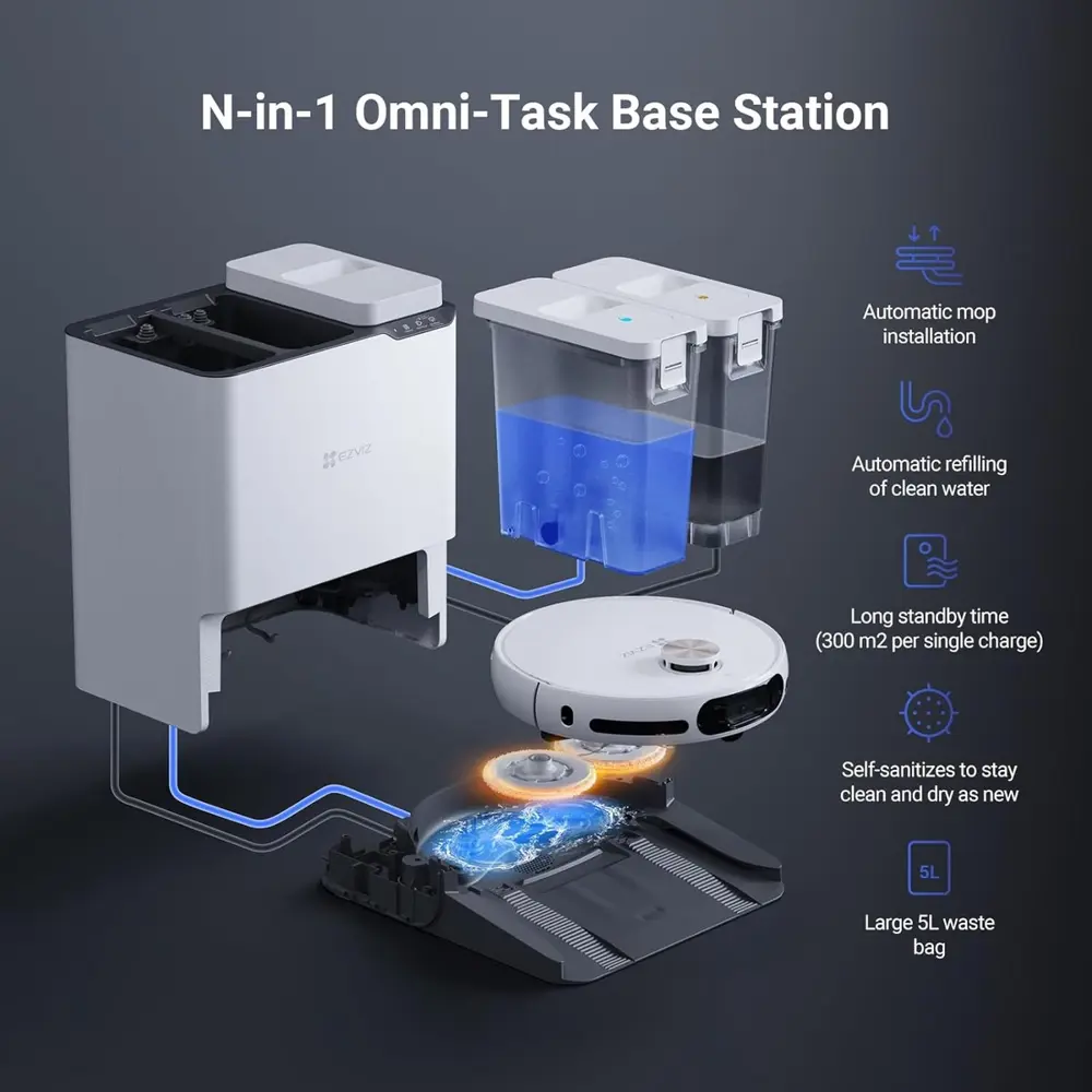 Ezviz RS20 Max Robot Süpürge, Hepsibirarada, Kendi Kendine Temizl