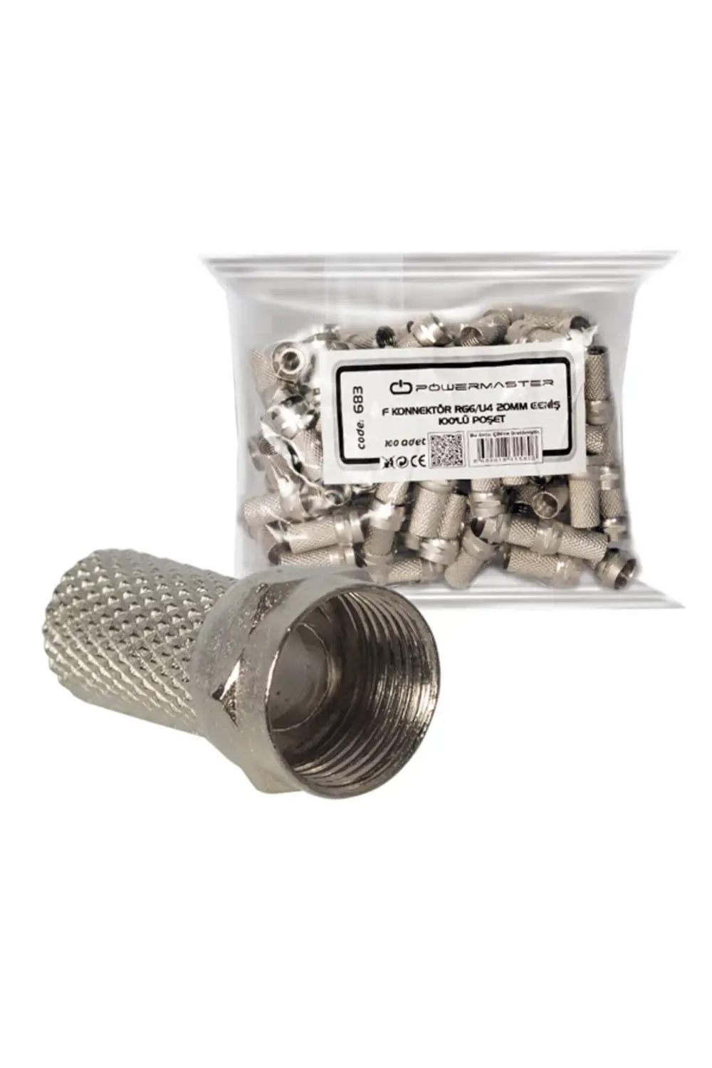 F KONNEKTÖR RG6/U4 18MM GENİŞ 100LÜ POŞET POWERMASTER