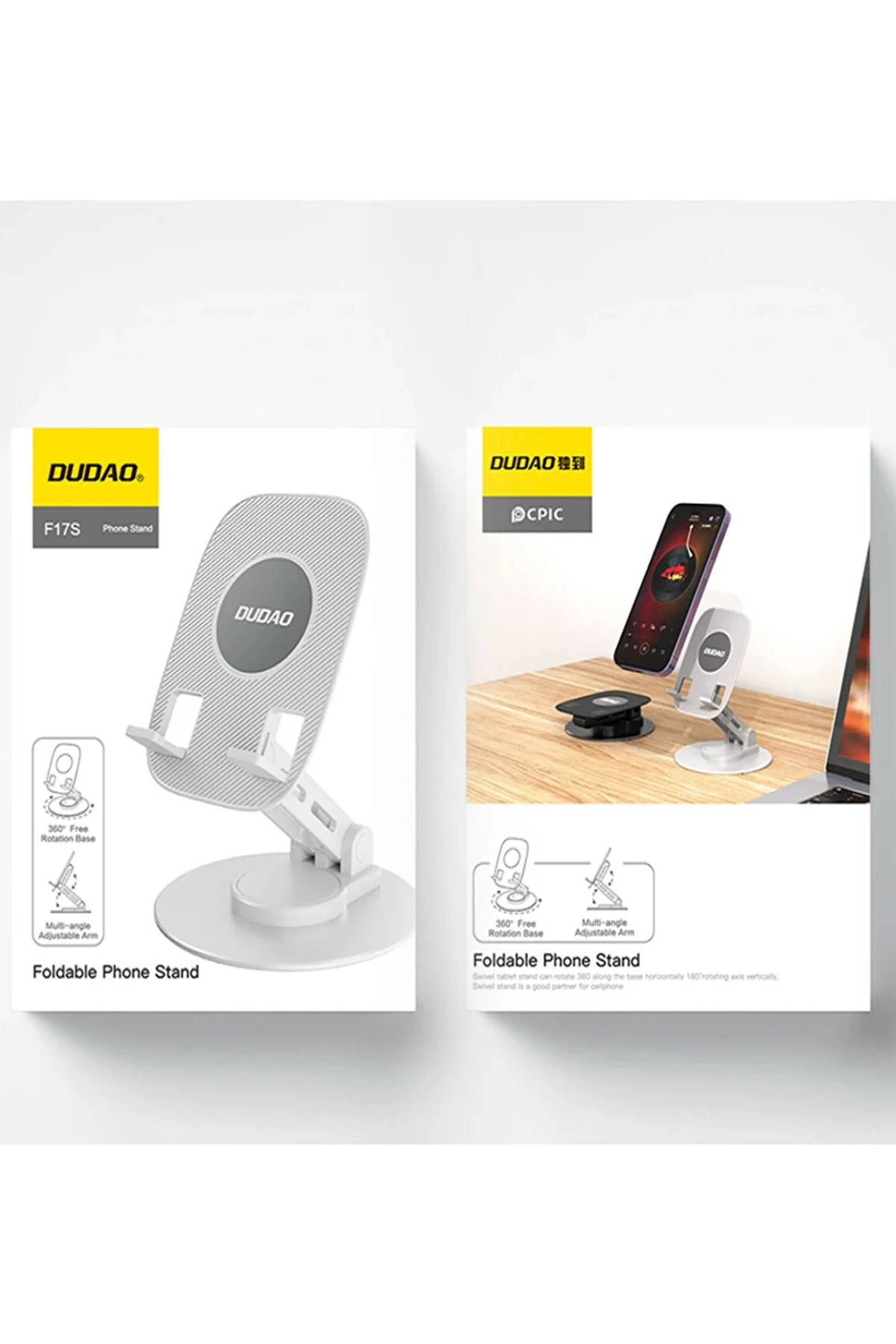 F17s  Masaüstü Telefon Tutucu Döner Tabanı Alüminyum Paslanmaz Çe