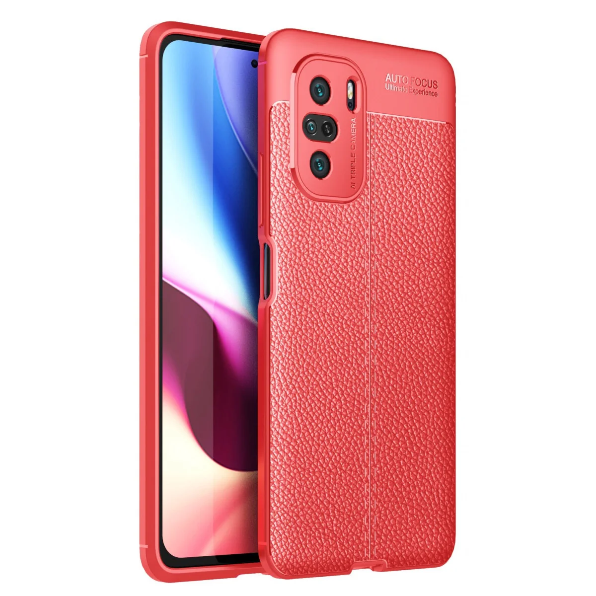 F3 Auto Focus Kılıf - Kırmızı TPU Deri Dokulu Yüksek Darbe Koruması