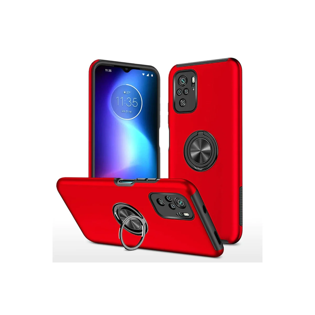 F3 Kılıf Elit Yüzüklü Kapak - Kırmızı Korumalı ve Mıknatıslı Telefon Kılıfı