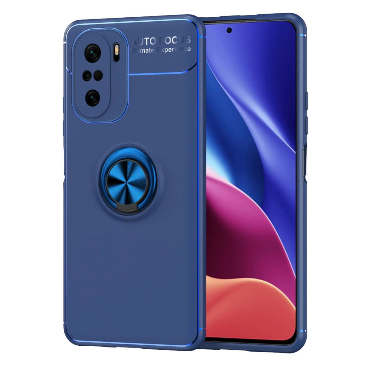 F3 Kılıf Range Yüzüklü Silikon - Mavi Esnek Telefon Kılıfı