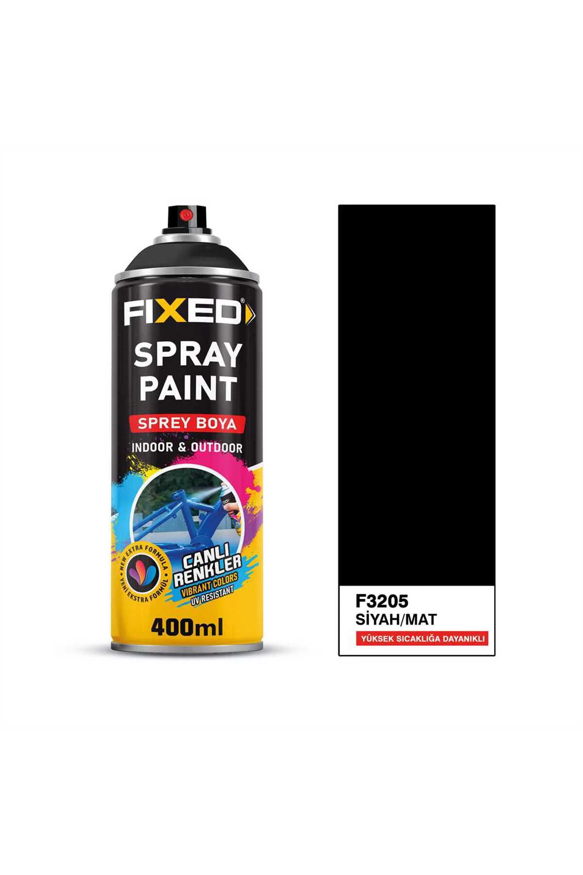 F3205 SPREY BOYA AKRİLİK SİYAH/MAT YÜKSEK ISIYA DAYANIKLI 400 ML F3205 SPREY BOYA AKRİLİK SİYAH/MAT YÜKSEK ISIYA DAYANIKLI 400 ML