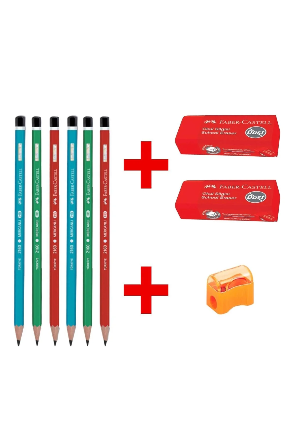 Faber-castell Kurşun Kalem 6 Adet - Faber Büyük Boy Kırmızı Silgi
