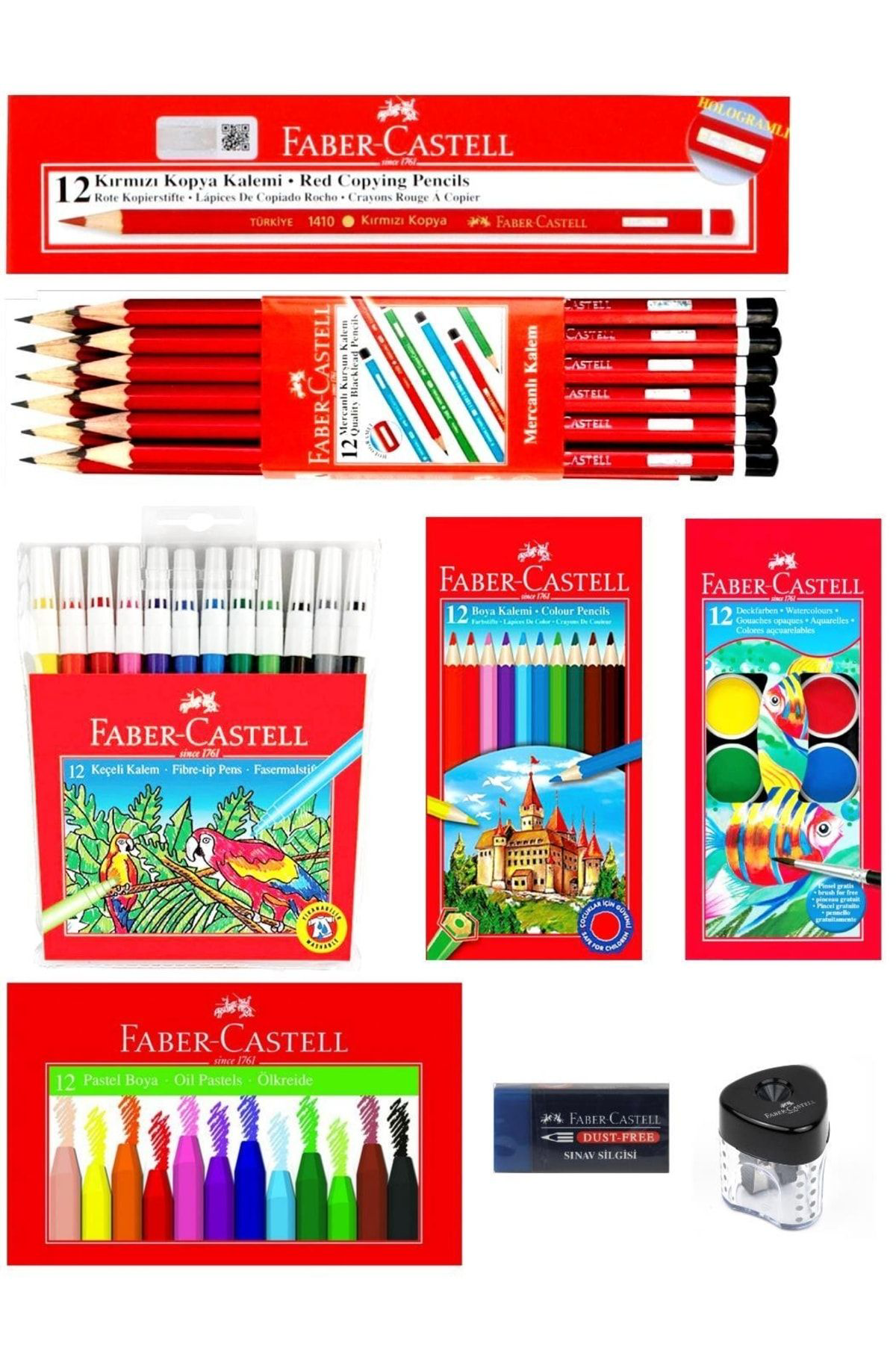 Faber Castell Faber-Castell Mercanlı Kurşun Kalem Kırmızı Kalem Ve 12 Li Kuru S