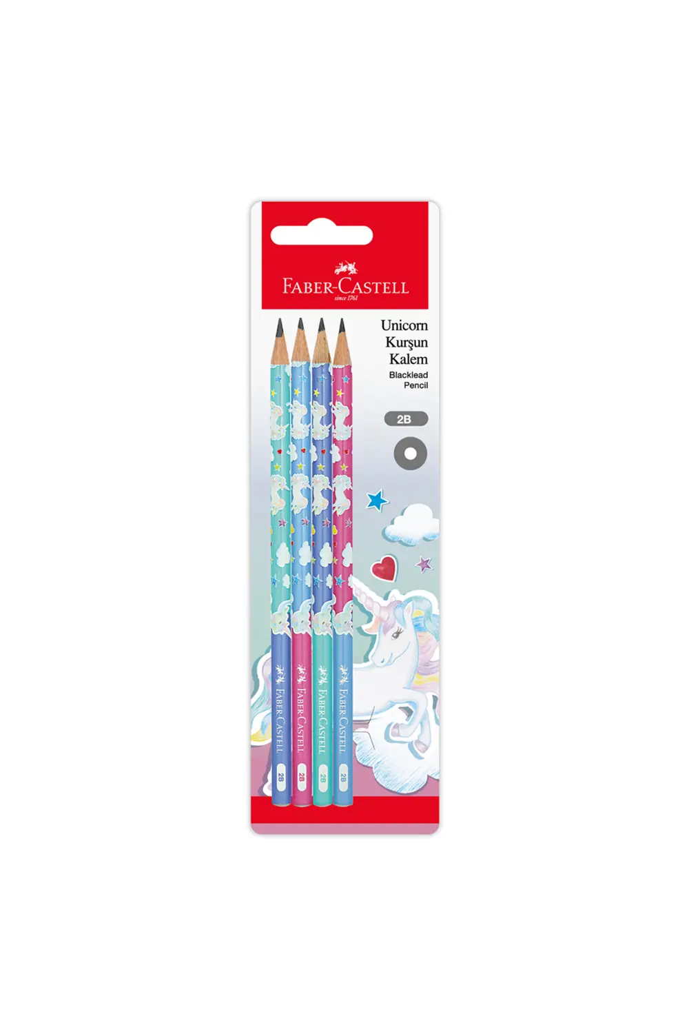 Faber-Castell Unicorn Desenli 2B Kurşun Kalem, 12 Adet, Pastel Re