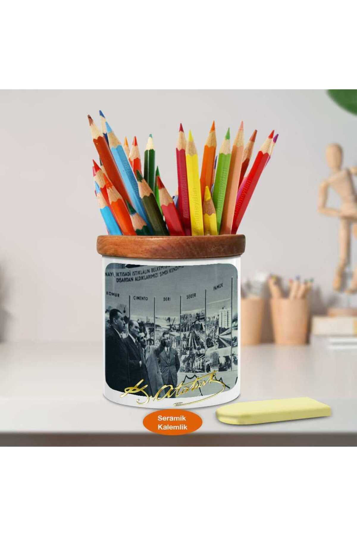 Asilmeydan Fabrikalar Ve Mustafa Kemal Atatürk Ahşap Seramik Kalemlik-734