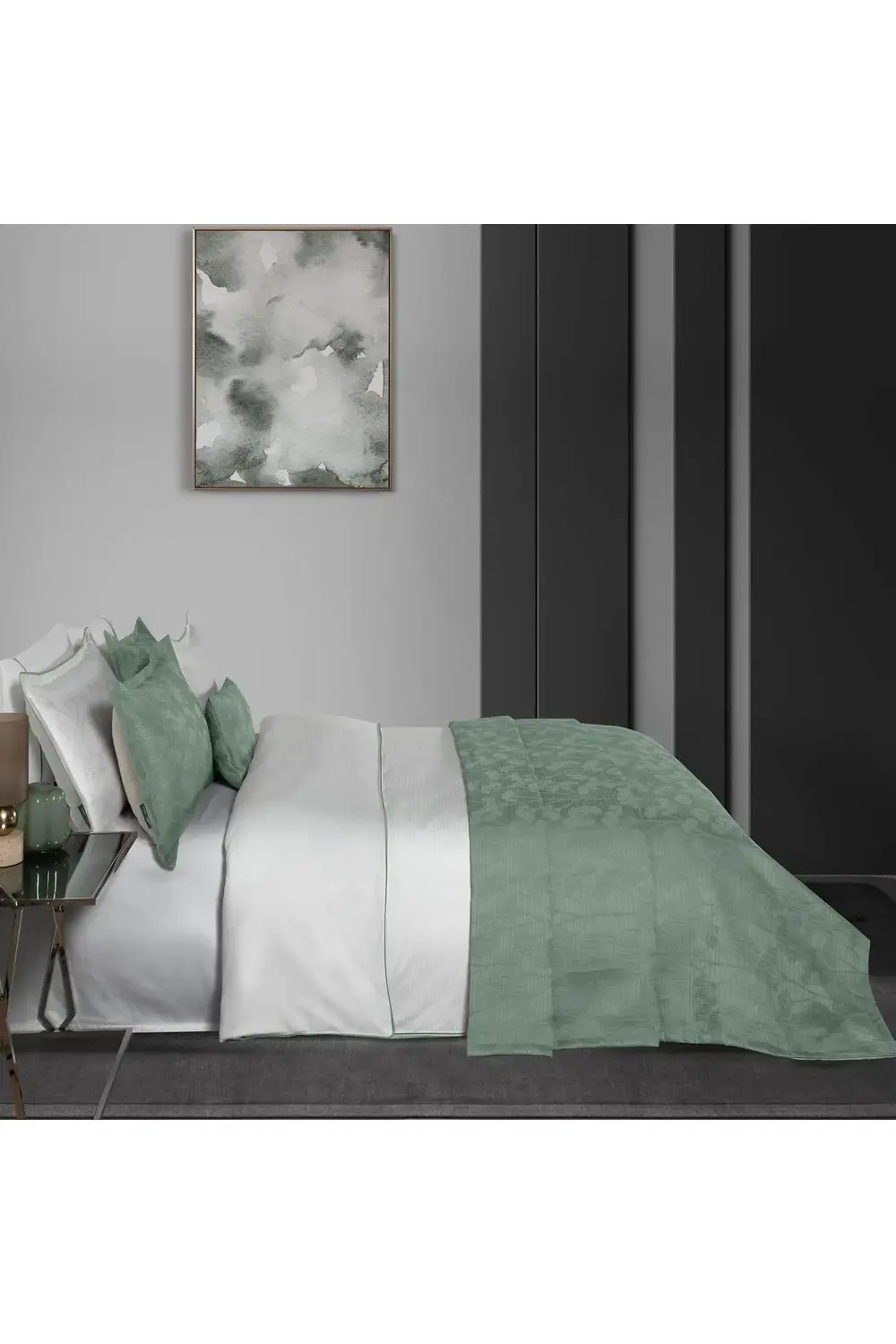 Sarev Fabrizia Yeşil Çift Kişilik %100 Pamuk Saten Nevresim Takımı Ve Y