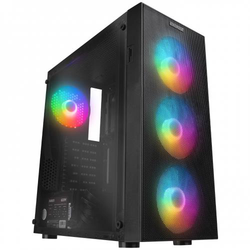 Everest Faced-V5, Mesh, 600W, 4X12cm Sabit Rainbow Fan, Temperli Cam Yan
