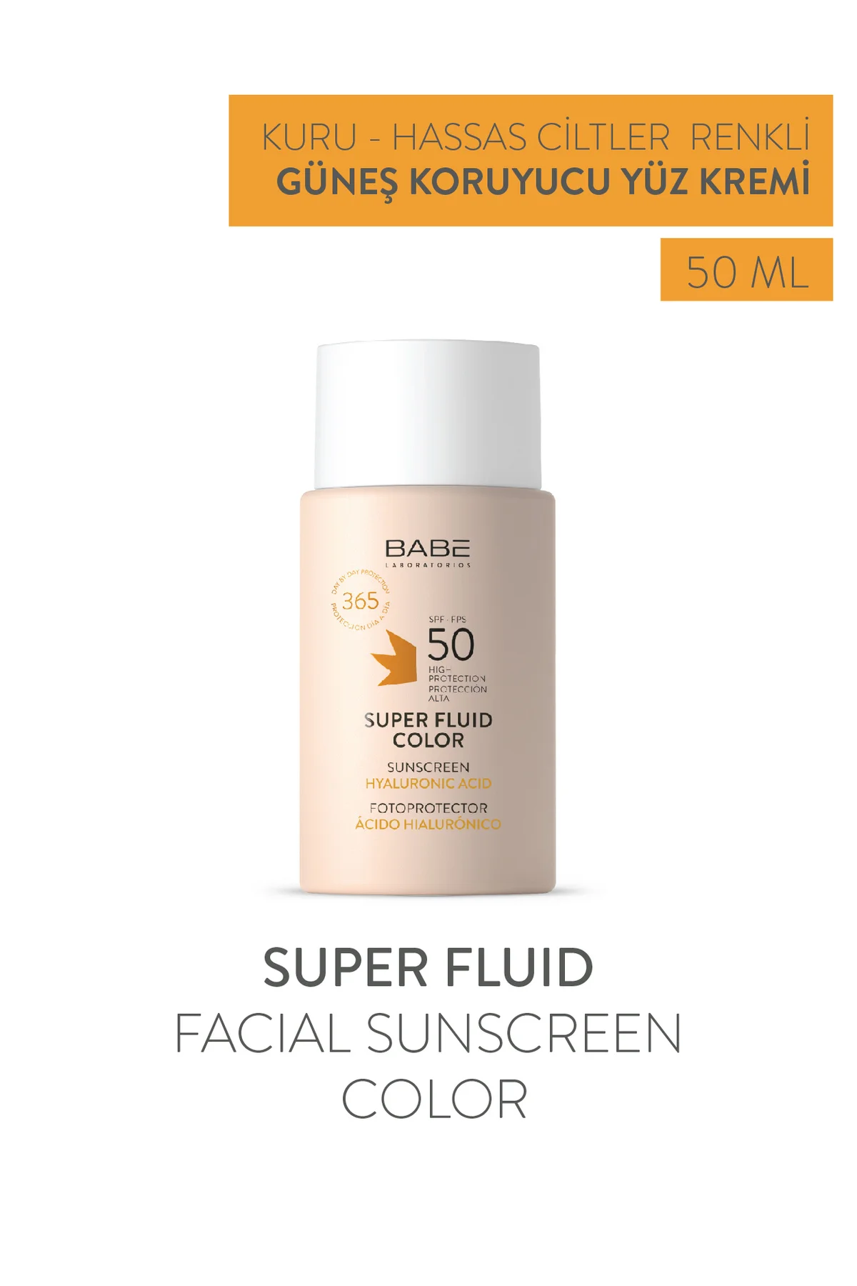 Facial Sunscreen Super Fluid Color SPF50 50ml - Hyaluronik Asit İ