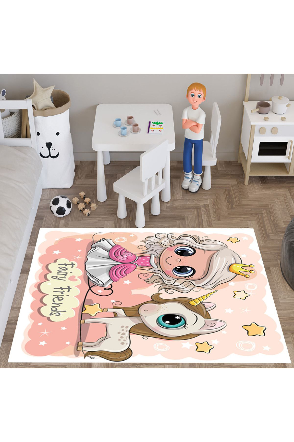 Evan Home Fairy Friends Desenli Çocuk Odası Takım Perde (İki Kanat),Yatak Örtüsü,Yastık,Kırlent ,Halı,