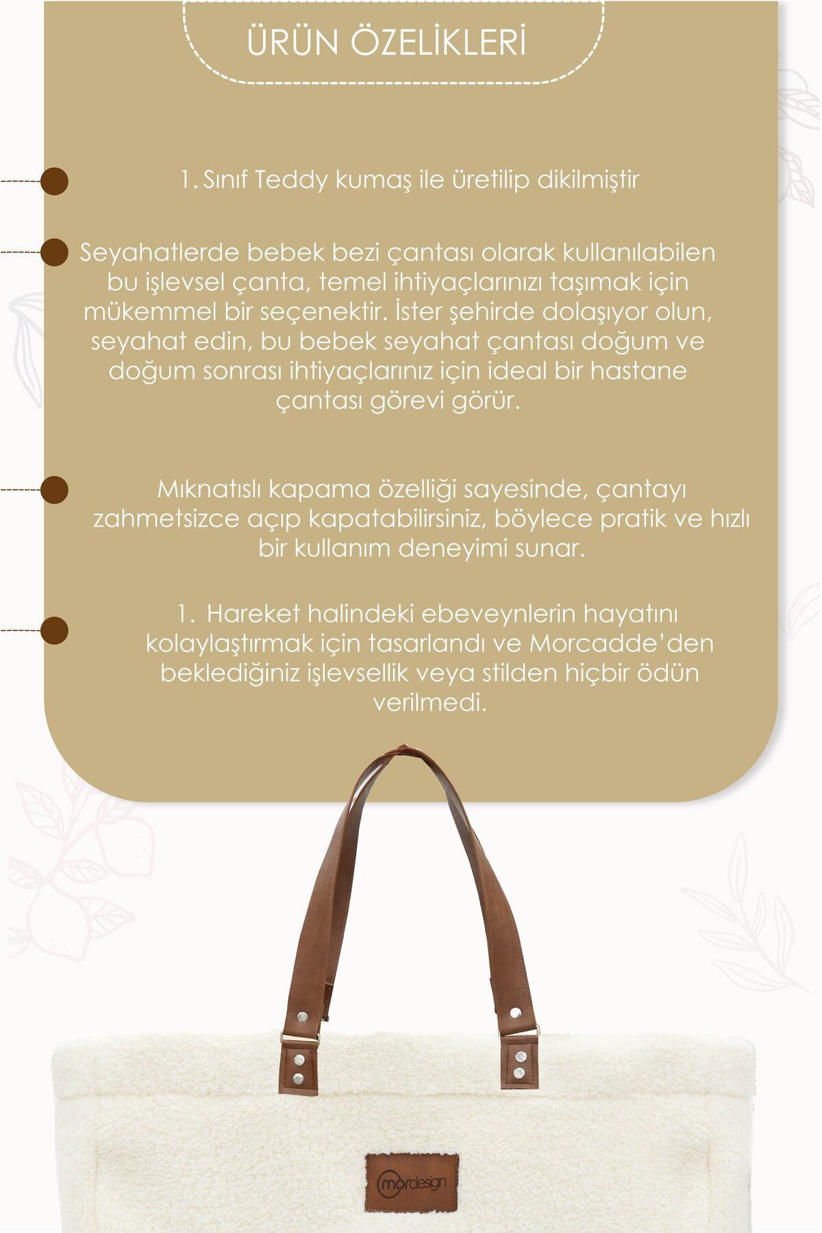 Mordesign Family Bag, Anne Bebek Bakım Çantası, Cüzdan Hediyeli, Xl Büyük B