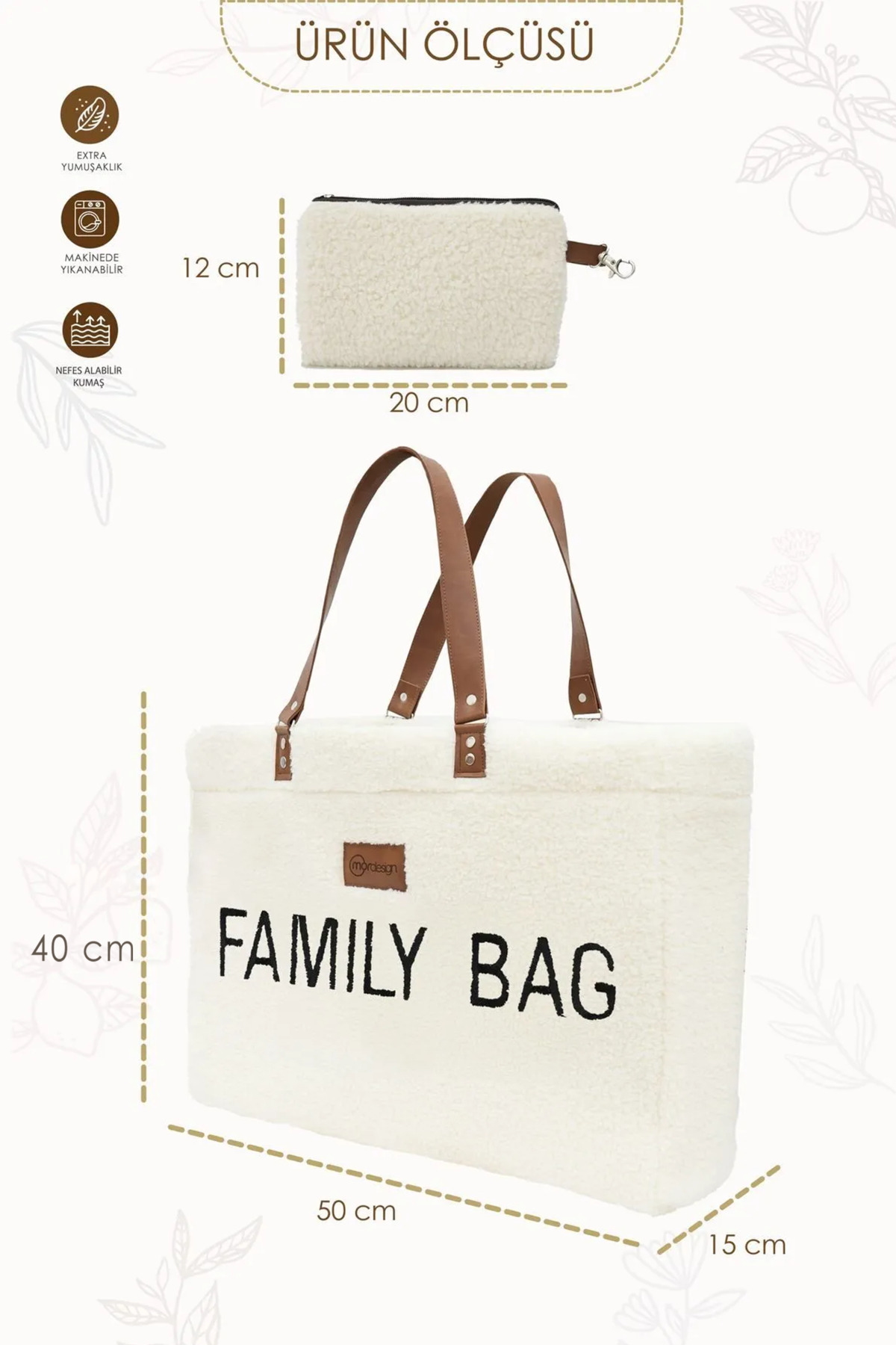 Mordesign Family Bag, Anne Bebek Bakım Çantası, Cüzdan Hediyeli, Xl Büyük B