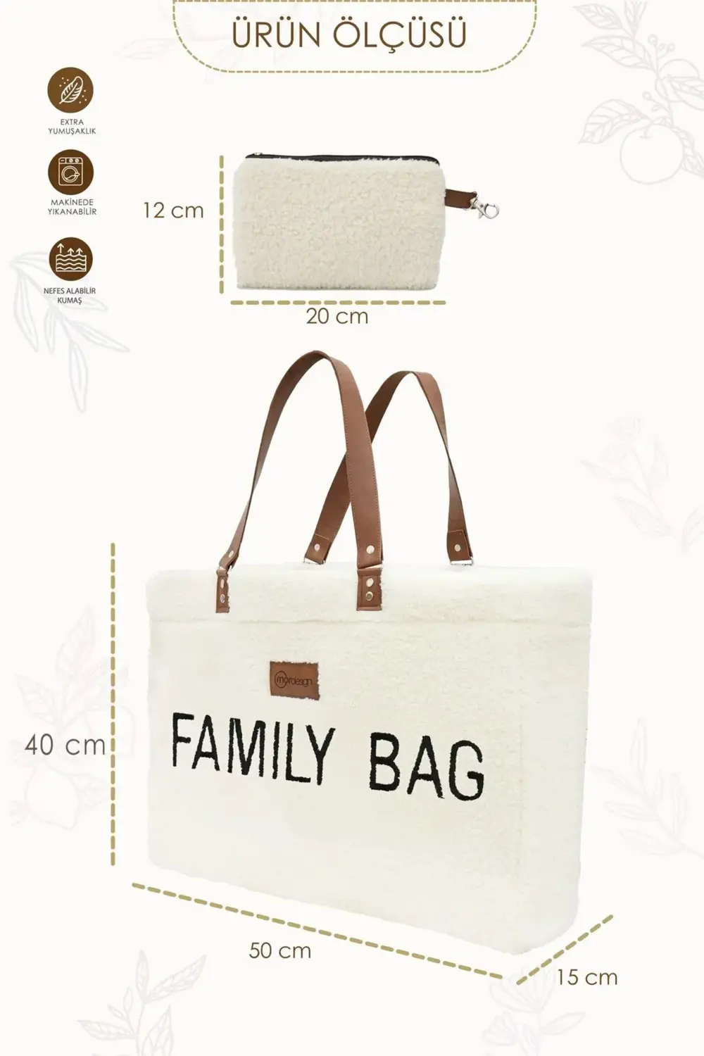 Family Bag, Anne Bebek Bakım Çantası, Cüzdan Hediyeli, XL Büyük B