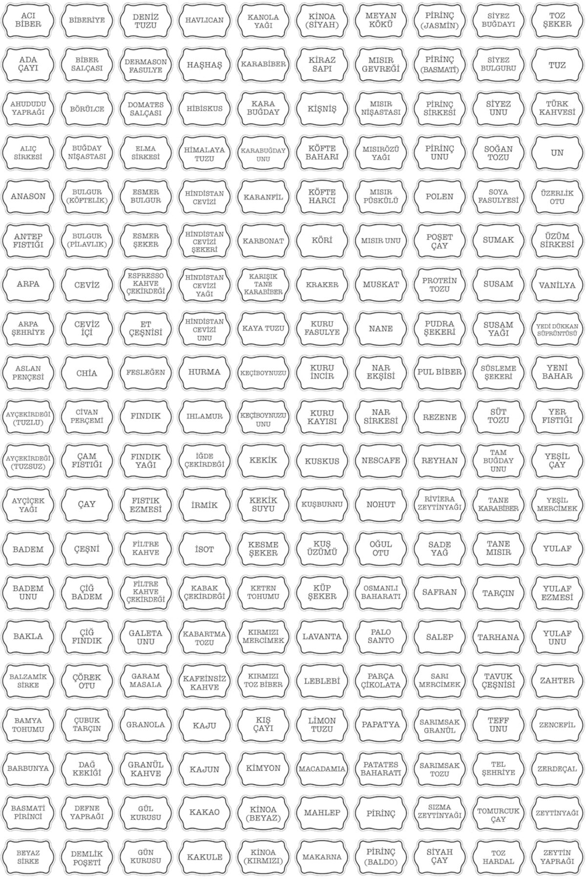 FantastikSell Beyaz Baharatlık Etiketi 200 Adet Kavanoz Sticker S