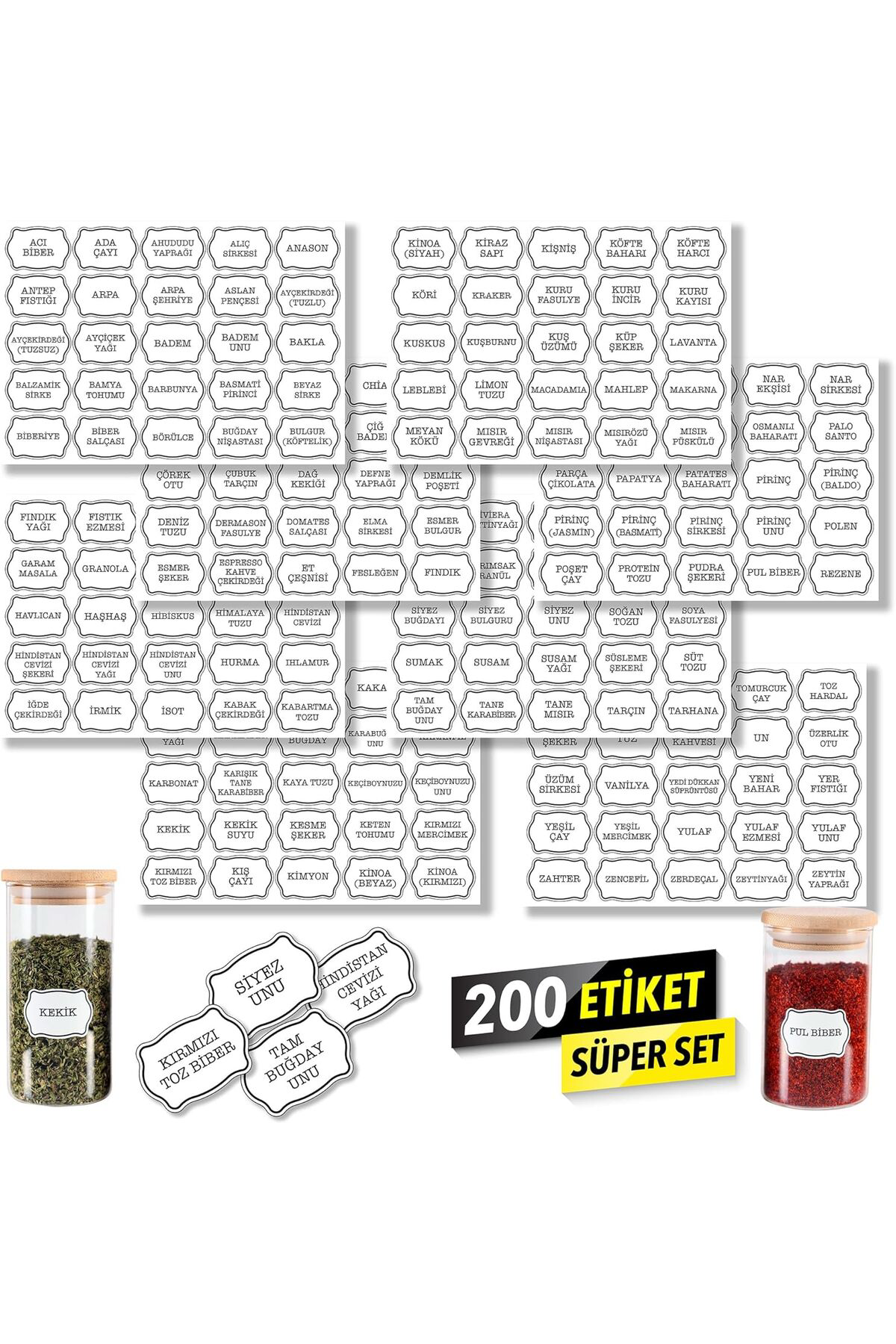 FantastikSell Beyaz Baharatlık Etiketi 200 Adet Kavanoz Sticker S