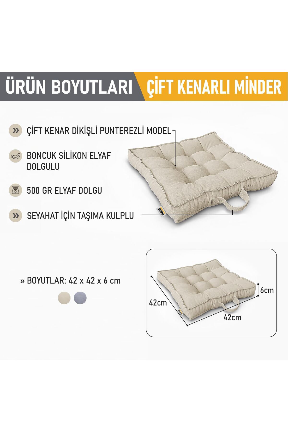 FantastikSell Haegs Sandalye Minderi, Çift Kenarlı, Taşıma Kulplu