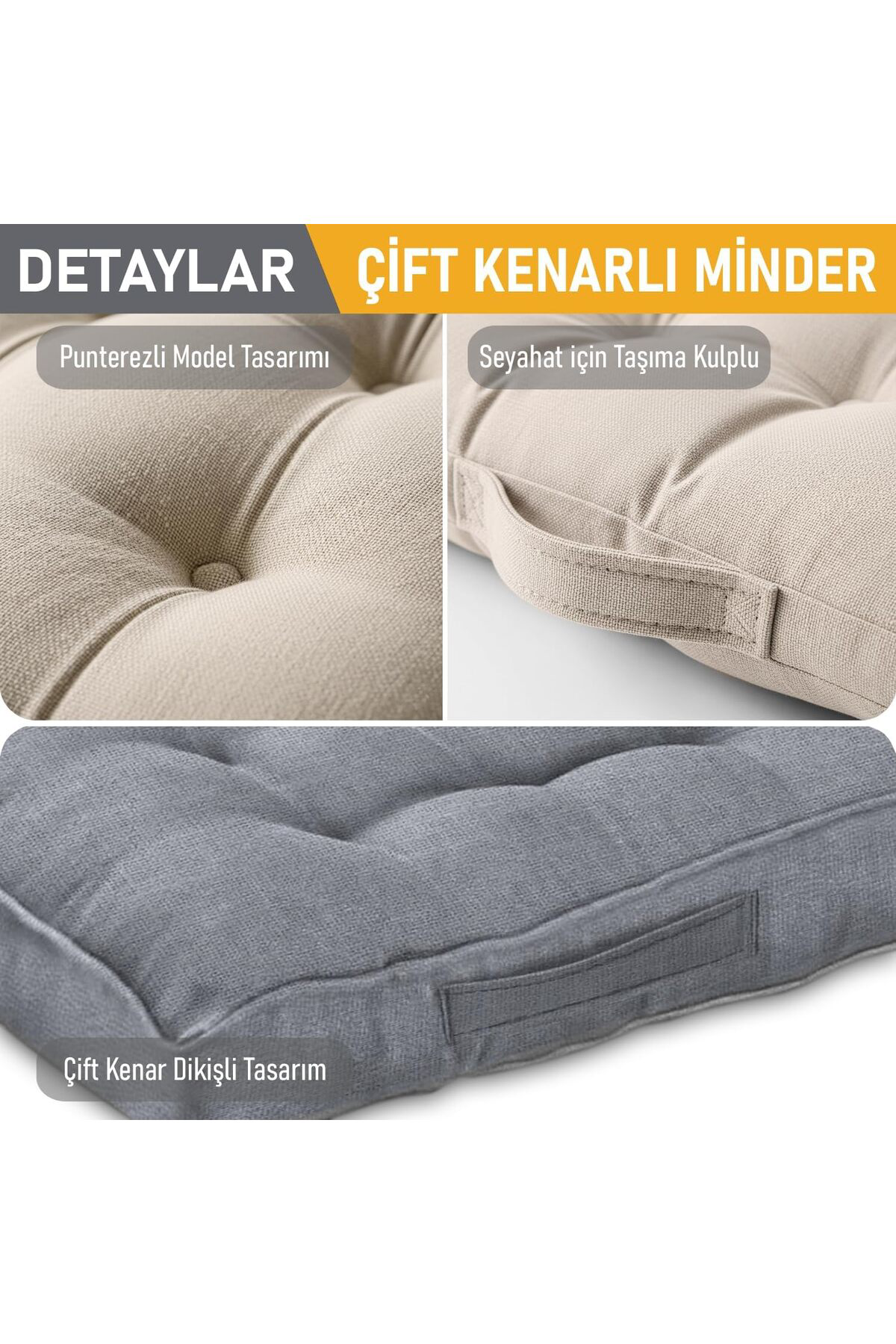 FantastikSell Haegs Sandalye Minderi, Çift Kenarlı, Taşıma Kulplu