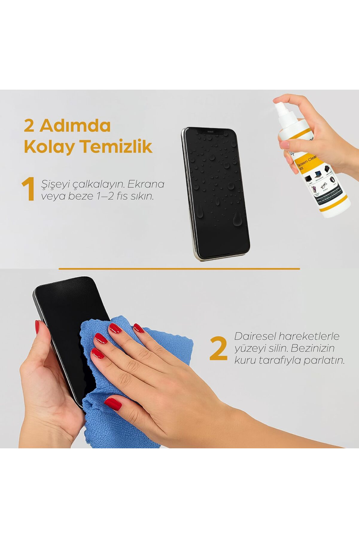 FantastikSell LCD Ekran Temizleme Seti – 250 ml Sprey + Özel Mikr