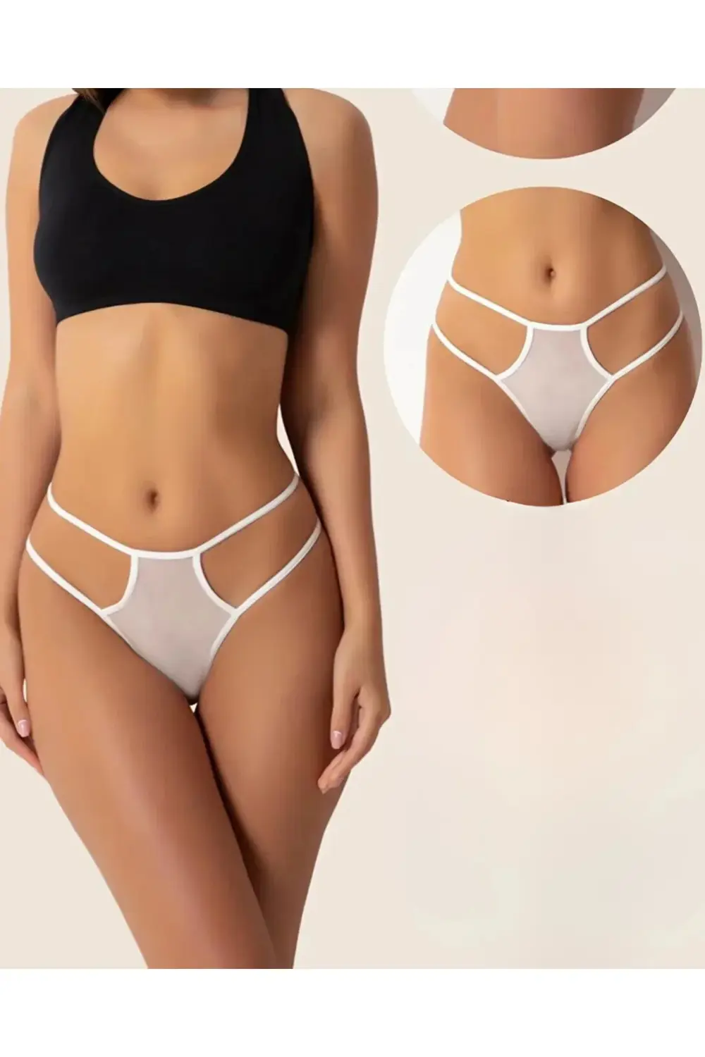 Fantazi Beyaz Seksi TÜL Kadın String - Fantezi Tanga TG270039