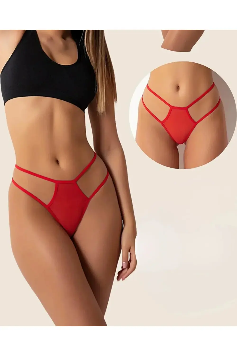 Fantazi Kırmızı Seksi TÜL Kadın STRİNG - Fantezi Tanga BC0037