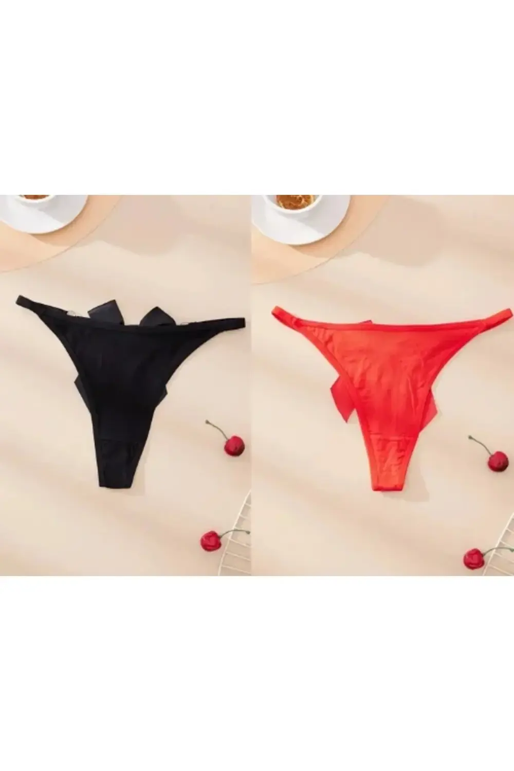 Fantezi Kadın 2'li Fiyonklu Halkalı Tanga