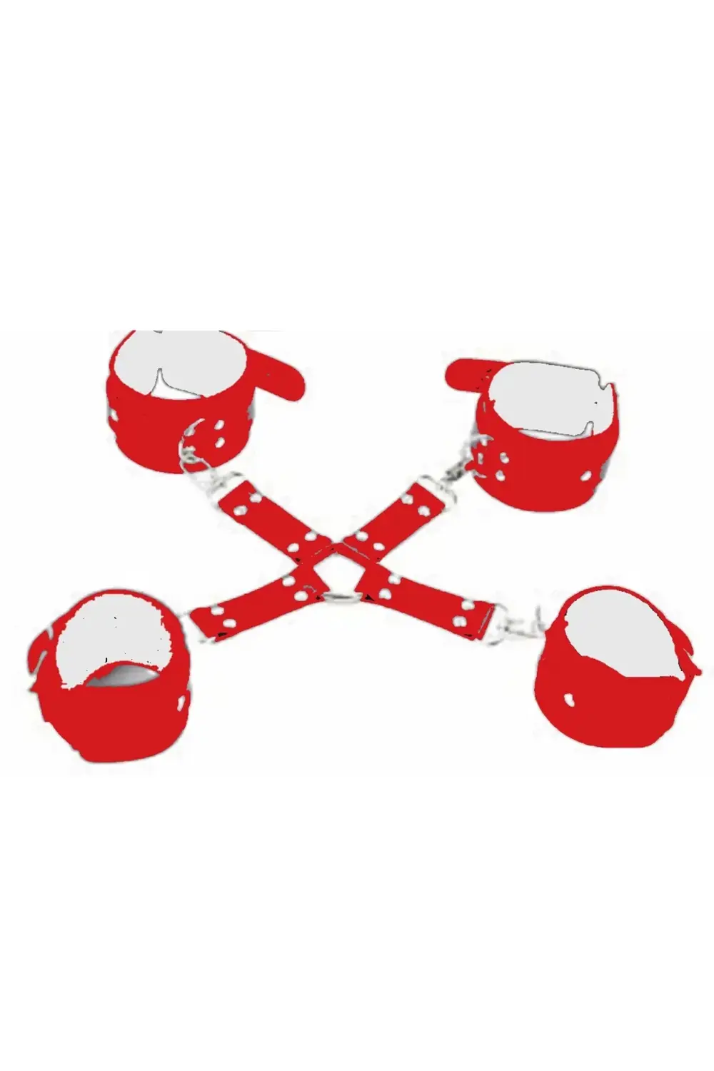 Pilelistore Fantezi Kırmızı Deri Pozisyon El Ayak Kelepçesi